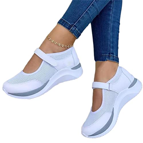 Onsoyours Damen Schuhe Mesh Plateau Freizeitschuhe Walkingschuhe Sommer Turnschuhe Runde Zehen Schuhe Sneaker Outdoor Beiläufige Atmungsaktive Sandalen A Weiß 42 EU von Onsoyours