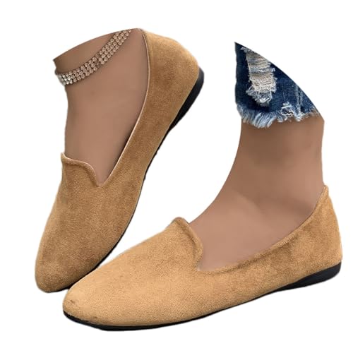 Onsoyours Damen Wildleder Bonbonfarbene Mokassins Loafers Flache Lässige Schuhe Freizeitschuhe Slip-on Spitze Zehe Wanderschuhe Bequeme Halbschuhe Atmungsaktiv Slipper A Kamel 43 EU von Onsoyours