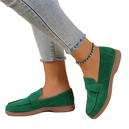 Onsoyours Damen Wildleder Loafers Flache Lässige Schuhe Freizeitschuhe Slip on Round Toe Wanderschuhe Bequeme Halbschuhe Sommer Bootsschuhe Atmungsaktiv Mokassins Slippers A Grün 43 EU von Onsoyours