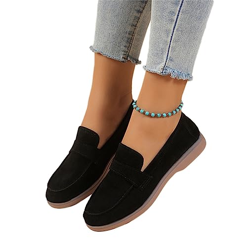 Onsoyours Damen Wildleder Loafers Flache Lässige Schuhe Freizeitschuhe Slip on Round Toe Wanderschuhe Bequeme Halbschuhe Sommer Bootsschuhe Atmungsaktiv Mokassins Slippers A Schwarz 36 EU von Onsoyours