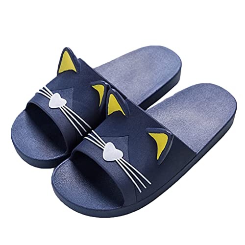 Onsoyours Unisex Badeschuhe rutschfest Pantoffeln Sandalen Badezimmer Flache Süße Katze Strand Home Slippers für Herren Damen Navy blau 44/45 EU von Onsoyours