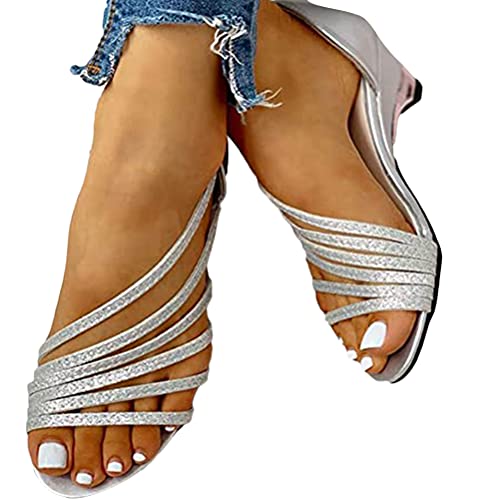 Onsoyours Women's Wedge Heel Sandals Summer Shoes Platform Open Shoes Leisure Shoes Silber 39 EU von Onsoyours