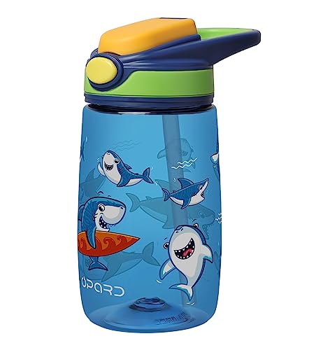 Opard Trinkflasche Kinder 400ml, BPA-freiem Tritan, Mit auslaufsicherem Flip-Top-Deckel, Strohhalm für Schule und Reisen von Opard