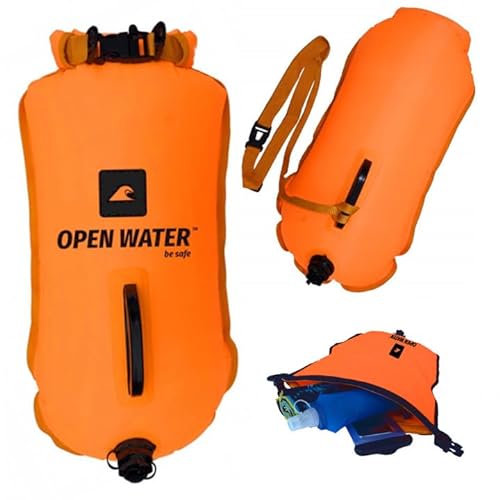 OPENWATER aufblasbare Schwimmboje XL — große Sicherungsboje mit Tasche für Dinge, 28 l, orange von OpenWater