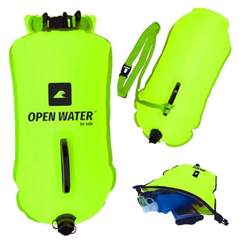 OPENWATER aufblasbare Schwimmboje XL — große Sicherungsboje mit Tasche für Dinge 28L Neongrün von OpenWater