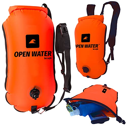 OPENWATER aufblasbare Schwimmboje und 3-in-1-Rucksack — große Boje mit Trockentasche für Dinge 28L — Triathlonboje von OpenWater