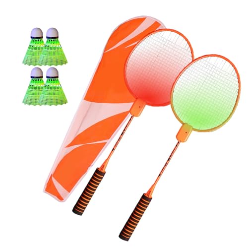 Im Dunkeln leuchtende Badmintonschläger,LED-beleuchtete Badmintonschläger - Training LED-Badmintonschläger-Set,Nylon-Badmintonschläger-Set für farbenfrohe, leuchtende Spiele im Garten und Familienunte von Opilroyn