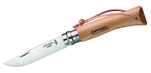 Opinel 1372 Messer Nr. 7 - rostfreier Sandvik Stahl 12C27 - Buchenholzgriff - Lederriemen - Virobloc System von Opinel