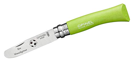 OPINEL Kindermesser, Buchenholz, grün, Fussballmotiv, mit Namensgravur von OPINEL