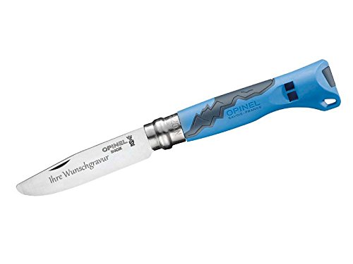 Opinel Kindermesser Outdoor Junior blau mit persönlicher Gravur auf der Klinge von Opinel