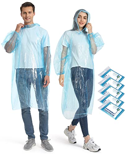 Opret 5 Stück Durchsichtig Regenponcho Damen Herren, Wasserdicht Regenschutz Regencape mit Tunnelzug Kapuze und Elastische Manschette, Leichtgewichts Regen Poncho Transparent von Opret