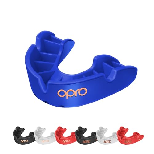OPRO Bronze Level Sport-Mundschutz für Erwachsene und Kinder mit Hülle, neues Anpassungswerkzeug, Zahnschutz für Hockey, Lacrosse, Rugby, Kampfsport, Boxen, Handball (Rot, Erwachsene) von Opro