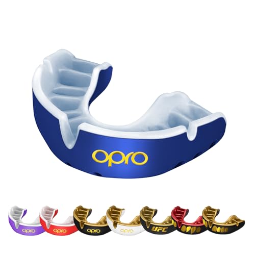 OPRO Gold Level Mundschutz für Erwachsene und Jugendliche, neues Anpassungswerkzeug für Boxen, Rugby, Hockey, Lacrosse (Blau, Erwachsene) von Opro