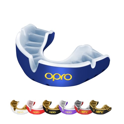 OPRO Gold Level Mundschutz für Erwachsene und Jugendliche, neues Anpassungswerkzeug für Boxen, Rugby, Hockey, Lacrosse (Blau, Jugend) von Opro