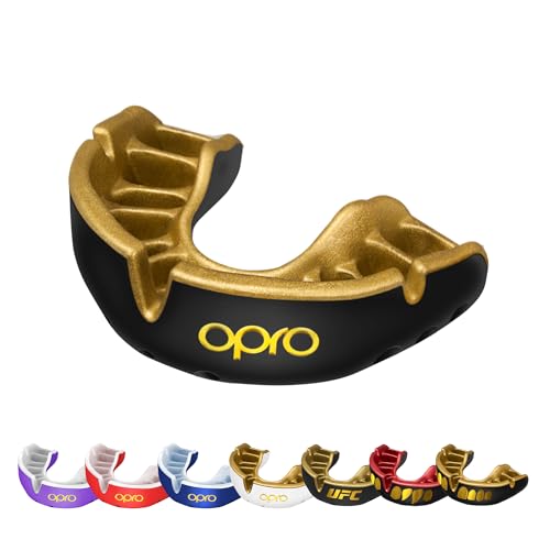 OPRO Gold Level Mundschutz für Erwachsene und Jugendliche, neues Anpassungswerkzeug für Boxen, Rugby, Hockey, Lacrosse (Schwarz, Erwachsene) von Opro