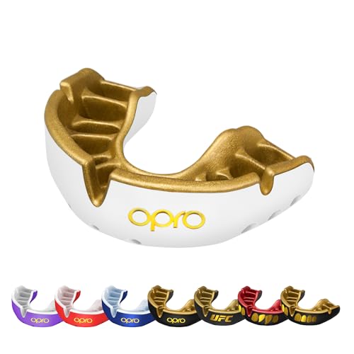 OPRO Gold Level Mundschutz für Erwachsene und Jugendliche, neues Anpassungswerkzeug für Boxen, Rugby, Hockey, Lacrosse (Weiß, Erwachsene) von Opro