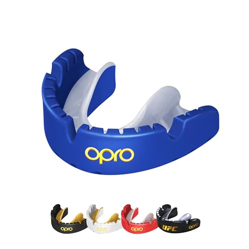 OPRO Gold Level Zahnspangen-Mundschutz, Sport-Mundschutz für Erwachsene, neues Anpassungswerkzeug für Boxen, Handball, Kampfsport, Hockey (Blau) von Opro