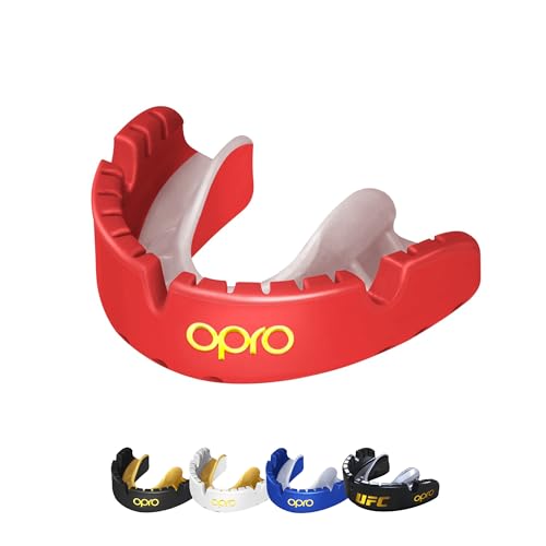OPRO Gold Level Zahnspangen-Mundschutz, Sport-Mundschutz für Erwachsene, neues Anpassungswerkzeug für Boxen, Handball, Kampfsport, Hockey (Rot) von Opro