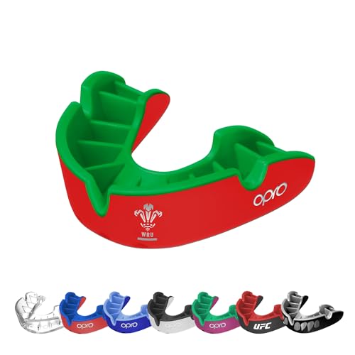 OPRO Silver Level Sport-Mundschutz für Erwachsene und Jugendliche, Zahnschutz mit neuem Anpassungswerkzeug für Hockey, Rugby, Boxen (Wales RU, Erwachsene) von Opro