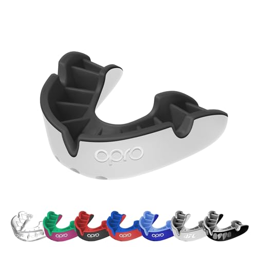 OPRO Silver Level Sport-Mundschutz für Erwachsene und Jugendliche, Zahnschutz mit neuem Anpassungswerkzeug für Hockey, Rugby, Boxen (Weiß, Erwachsene) von Opro