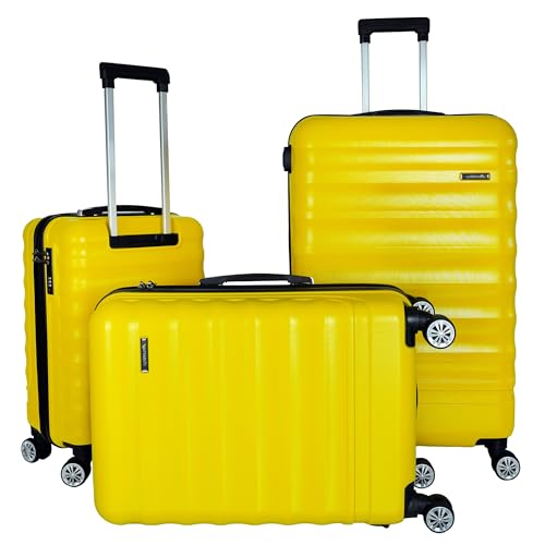 Optimumx Koffer Set 3 Teilig | Koffer & Trolleys | Reisekoffer mit 4 Rollen | Hartschalenkoffer groß,mittelgroß und handgepäck | Rollkoffer mit Zahlenschloss | M-L-XL Gepäck Set Gelb von OptimumX Haushaltsgeräte