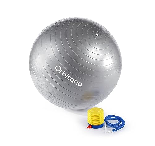 Orbisana Weltbild Gymnastikball - Premium Sitz- und Fitnessball, Ø 65 cm, Silber-Grau, inkl. Fußpumpe, belastbar bis 300 kg von Orbisana