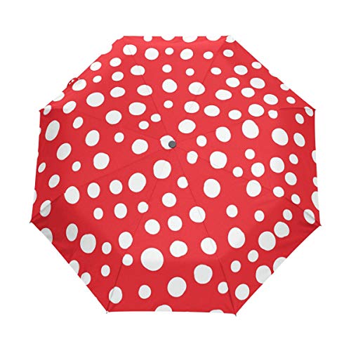 Orediy Automatischer Falt-Regenschirm rot weiß Punkte winddicht Reise kompakt tragbar Sonnenregen UV-beständiger Regenschirm von Orediy