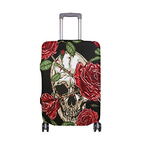Orediy Elastische Reisegepäckhülle mit Totenkopf-Rosendruck (ohne Koffer) Größe S M L XL, multi (Mehrfarbig) - suitcasecover von Orediy