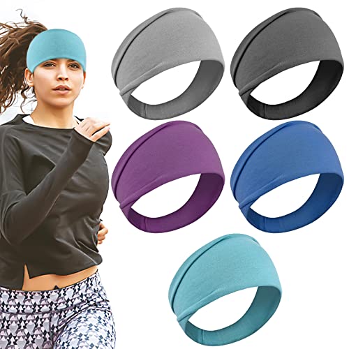 5 Stück Sport Stirnband Damen Elastisch Breite Haarbänder 22.5x10cm Yoga Sport Kopfband Schweißbänder Baumwolle Stirnbänder für Workout Laufen Wandern Make-up von Orenge