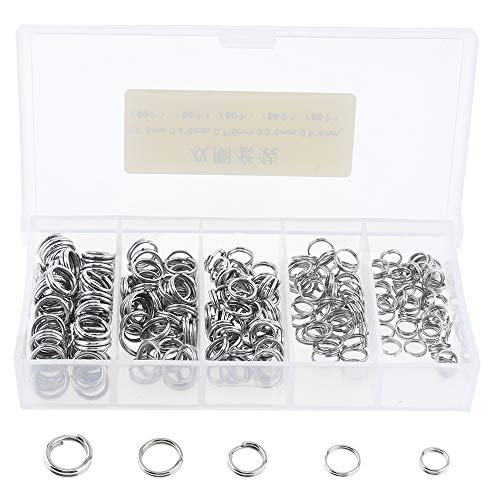 OriGlam 250pcs Mehrere Größen Runde Edelstahl Angelspaltringe, Metall Solid Circle Köderverbinder, Angelringe, Angelspaltringe zum Jiggen Angelhaken von OriGlam