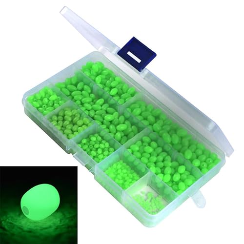 OriGlam 900pcs Leuchtende Angeln Perlen, Oval Kunststoff Glow Angeln Perlen Ei Perlen, Glühen im Dunkeln Angeln Tackle Zubehör, Angeln Perle Schwimmende Werkzeuge von OriGlam