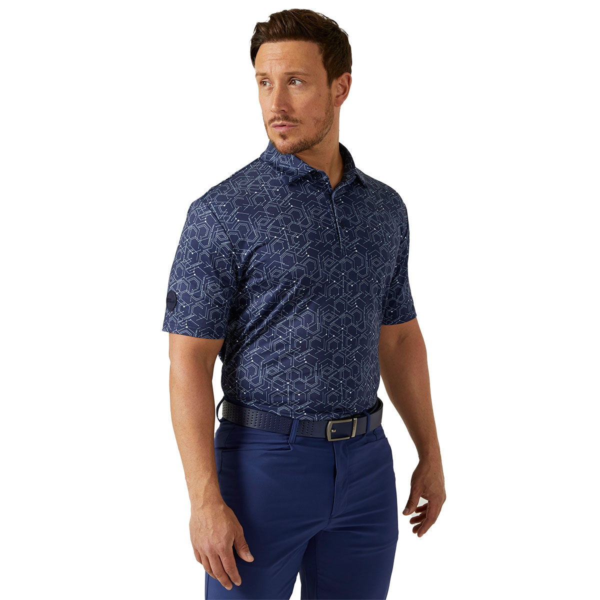 Oscar Jacobson Men's Hollow Geo Print Golf Polo Shirt, Mens, Navy, Large | American Golf von Oscar Jacobson