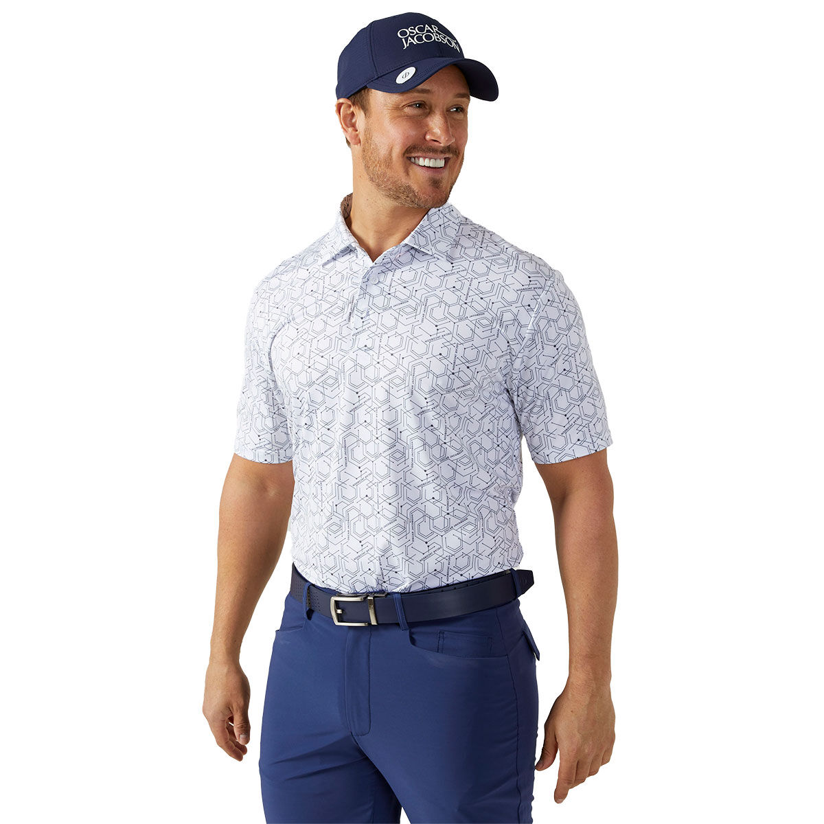 Oscar Jacobson Men's Hollow Geo Print Golf Polo Shirt, Mens, White, Large | American Golf von Oscar Jacobson