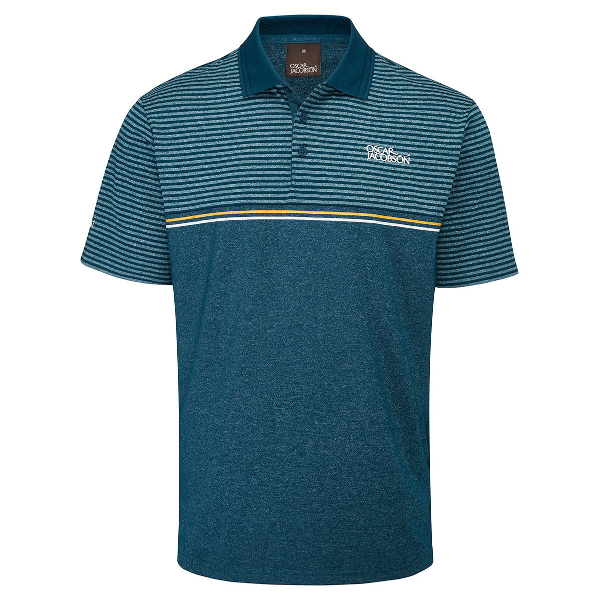 Oscar Jacobson Mens Blue, White and Yellow Lightweight Stripe Whitby Golf Polo Shirt, Size: Small | American Golf von Oscar Jacobson