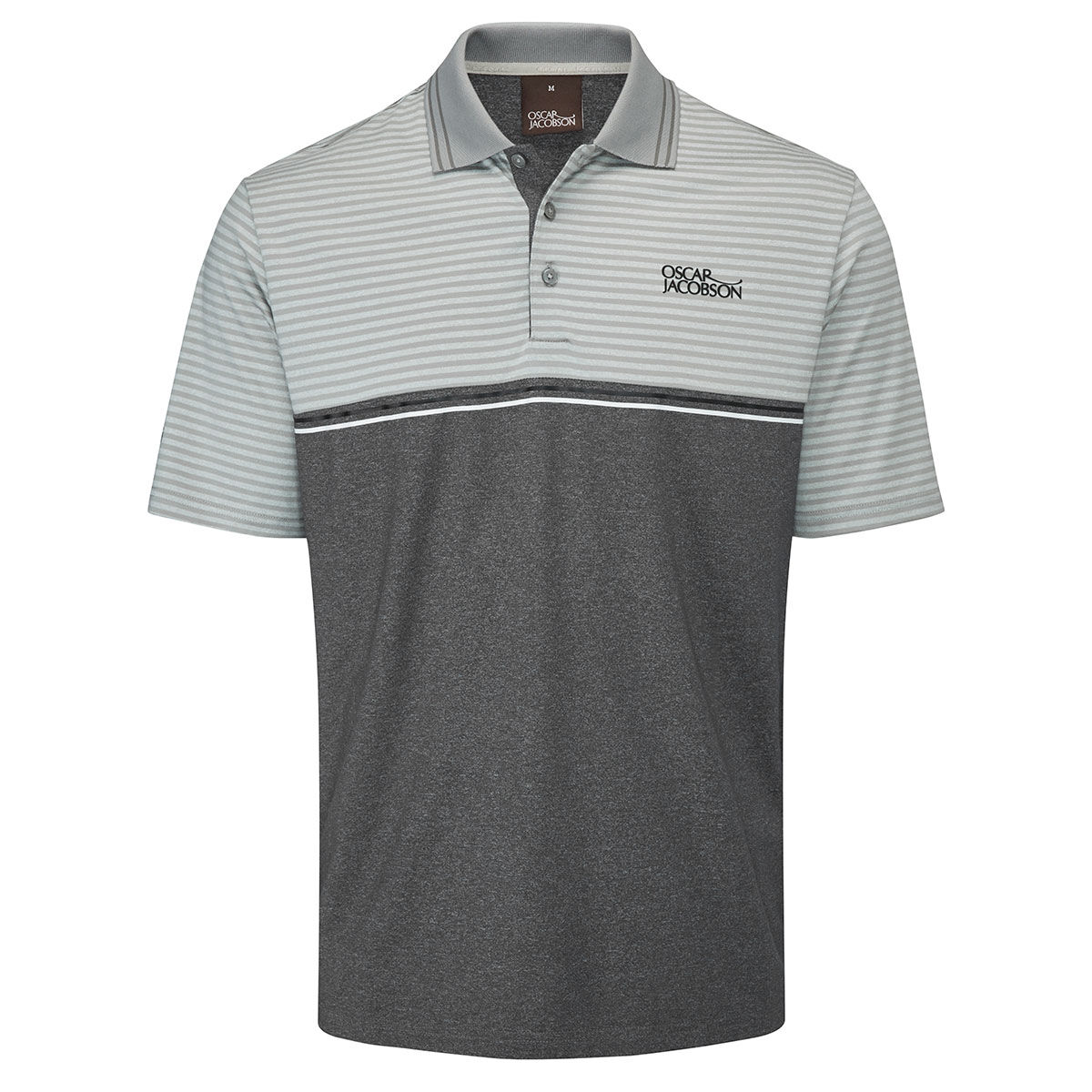 Oscar Jacobson Mens Grey, White and Black Lightweight Stripe Whitby Golf Polo Shirt, Size: Small | American Golf von Oscar Jacobson