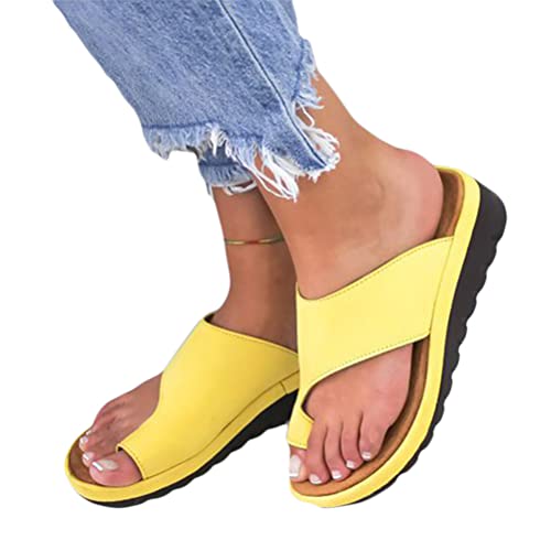 Osheoiso Flip Flops Damen Weich Bequeme Hausschuhe Zehentrenner Outdoor Flache Sandalen Böhmen Plateausandalen Sommerschuhe Rom Sandalen Oversized A Gelb 43 EU von Osheoiso
