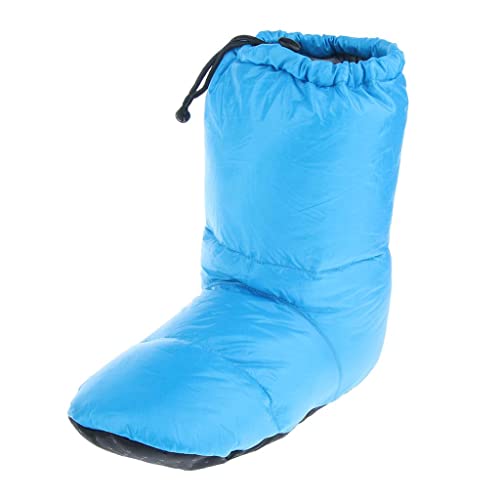 Oshhni Camping Daunenhausschuhe, mit Daunen Gefüllte Innenstiefel, Ultraleichte Fußwärmer Booties, Gemütliche Schuhe, Socken für Männer Und Frauen, Blau L von Oshhni