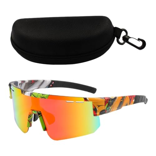 Oshhni Fahrradbrille, polarisierte Sonnenbrille, leichte, trendige Brille, blendfreie Sport-Sonnenbrille, Reitbrille zum Reiten, Streifen Rot von Oshhni