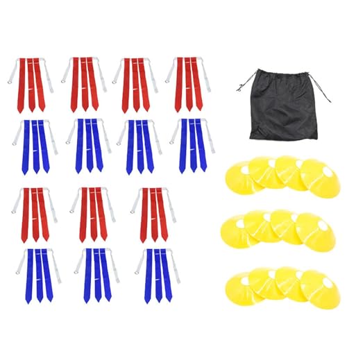 Oshhni Flaggenfußballgürtel, Rugby-Flaggengürtel, Ausrüstungszubehör mit Kegeln, Taillenflaggen-Hüftgürtel für Teenager, Erwachsene und Kinder im Freien, 14 Bänder 12 Kegel von Oshhni
