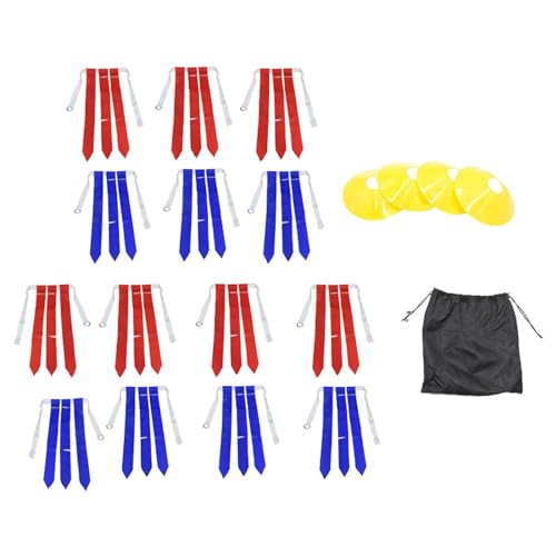 Oshhni Flaggenfußballgürtel, Rugby-Flaggengürtel, Ausrüstungszubehör mit Kegeln, Taillenflaggen-Hüftgürtel für Teenager, Erwachsene und Kinder im Freien, 14 Bänder 4 Kegel von Oshhni
