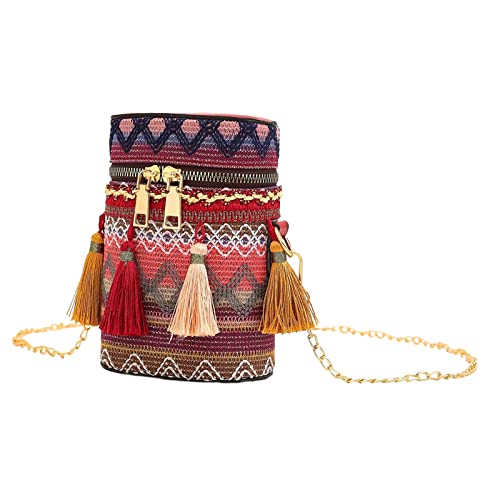 Oshhni Hippie-Umhängetasche, bestickte Damen-Umhängetasche, modische Eimertasche, multifunktionale Stickerei-Handtasche, Einkaufstasche für die tägliche , Rot von Oshhni