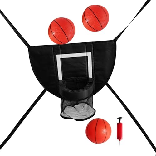 Oshhni Mini Basketballkorb für Trampolin mit Umzäunung, Basketballständer Outdoor mit Verbindungsseilen, mit DREI Bällen von Oshhni