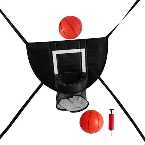 Oshhni Mini Basketballkorb für Trampolin mit Umzäunung, Basketballständer Outdoor mit Verbindungsseilen, mit Zwei Bällen von Oshhni