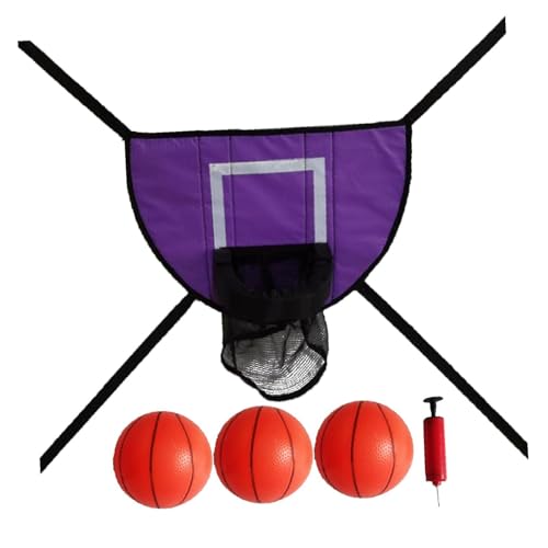 Oshhni Mini-Trampolin-Basketballkorb, leichtes Baseboard, Outdoor-Trampolin-Befestigungszubehör, Basketballrahmen, Violett, mit DREI Bällen von Oshhni