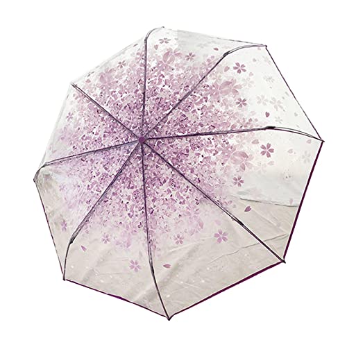 Oshhni Klarer Blasenschirm, kuppelförmiger Regenschirm, romantischer Damen-Kompakt-Klappschirm, transparenter Regenschirm für Partys, Hochzeiten, Strand, Violett von Oshhni