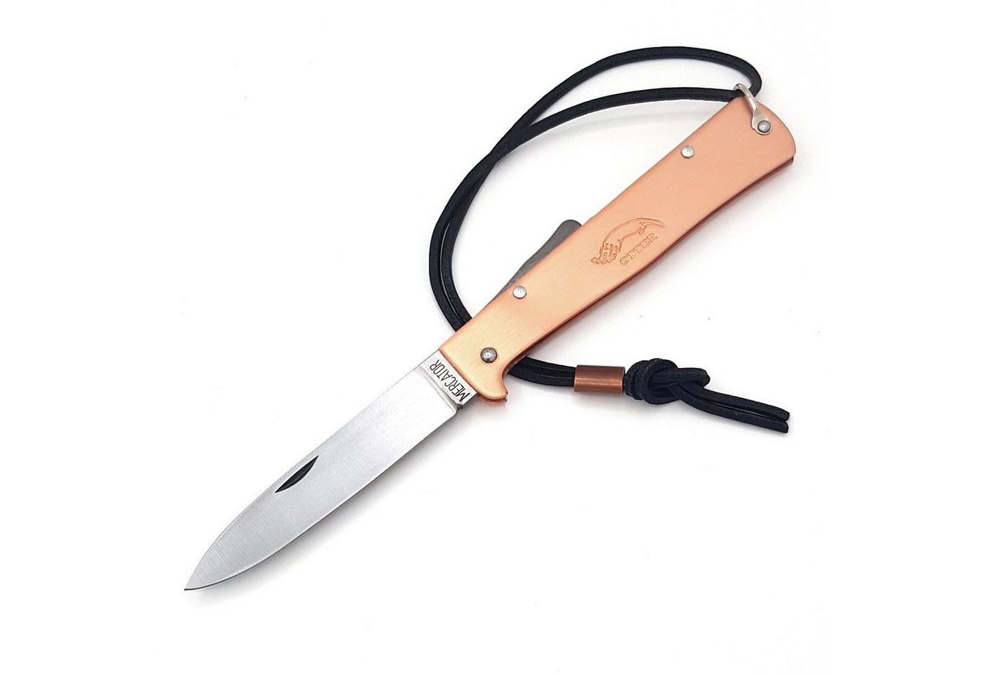 Otter Messer Taschenmesser Mercator-Messer groß Kupfer mit Lederband, Klinge Carbonstahl, Backlock von Otter Messer