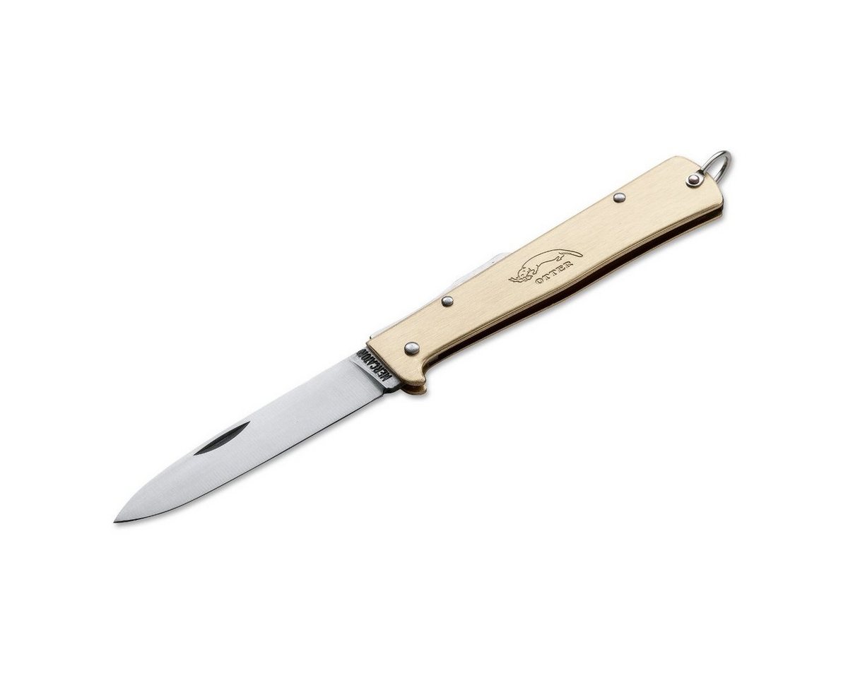 Otter Messer Taschenmesser Mercator-Messer groß Messing mit Clip, Klinge Carbonstahl, Backlock von Otter Messer
