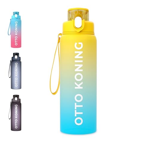 Otto Koning Trinkflasche 1l Sport-Wasserflasche mit Handschlaufe-Tritan-Material, BPA-frei&keine Giftstoffe, Trinkflasche mit Reinigungsbürste, auslaufsicher, Ideal für Fitnessstudio und Outdoor-Sport von Otto Koning