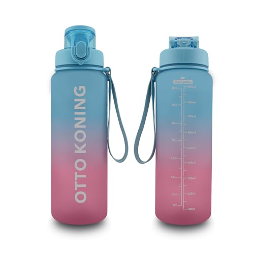 Otto Koning Trinkflasche 1L Sport, Auslaufsicher & BPA-frei - Wasserflasche mit Silikon-Dichtung, Einhand-Öffnung - Für Fitness, Gym, Schule, Büro - Inkl. Reinigungsbürste von Otto Koning