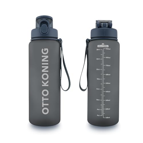 Otto Koning Trinkflasche 1L Sport, Auslaufsicher & BPA-frei - Wasserflasche mit Silikon-Dichtung, Einhand-Öffnung - Für Fitness, Gym, Schule, Büro - Inkl. Reinigungsbürste von Otto Koning